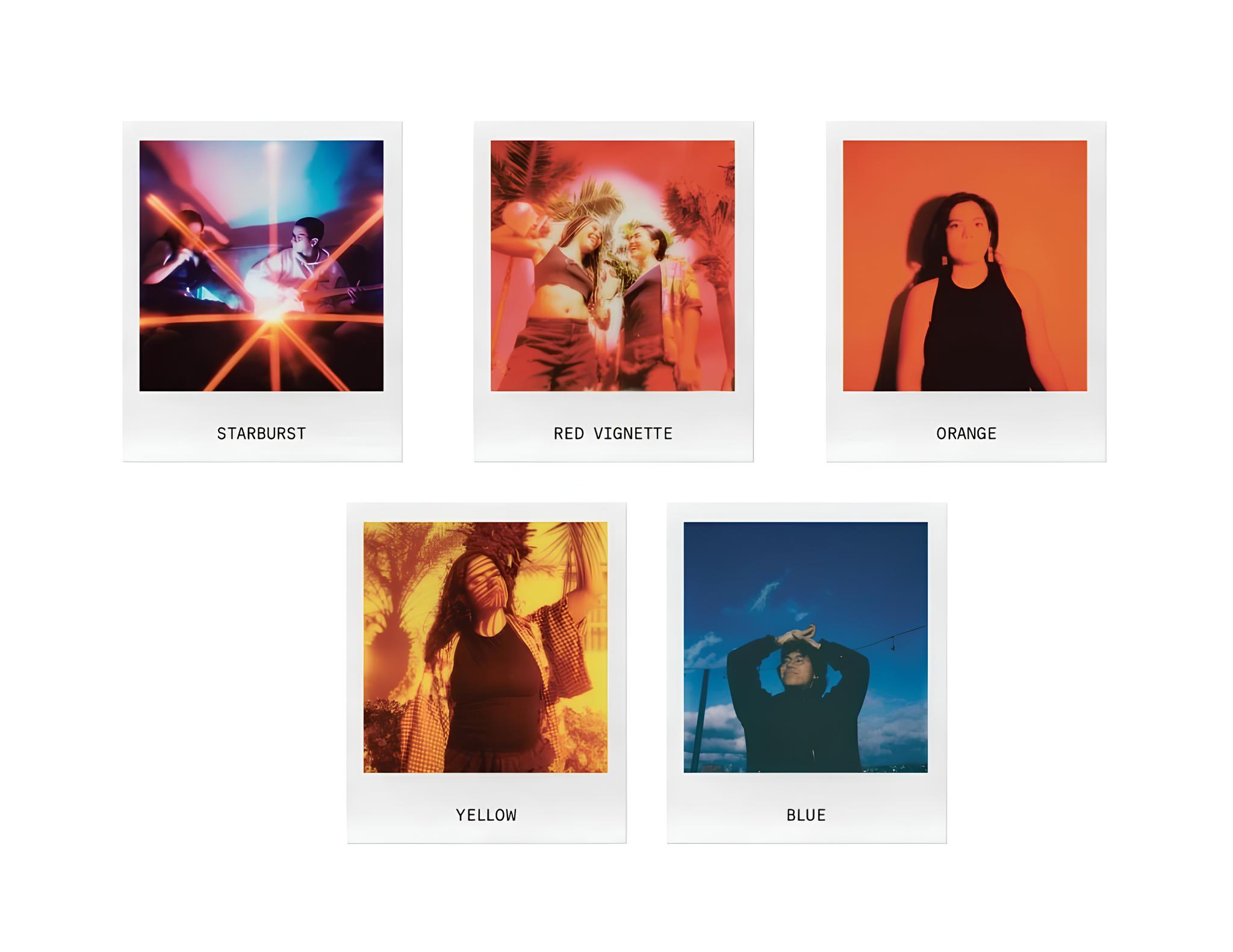 Примеры Polaroid-фото с эффектами фильтров Starburst, Red Vignette, Orange, Yellow и Blue