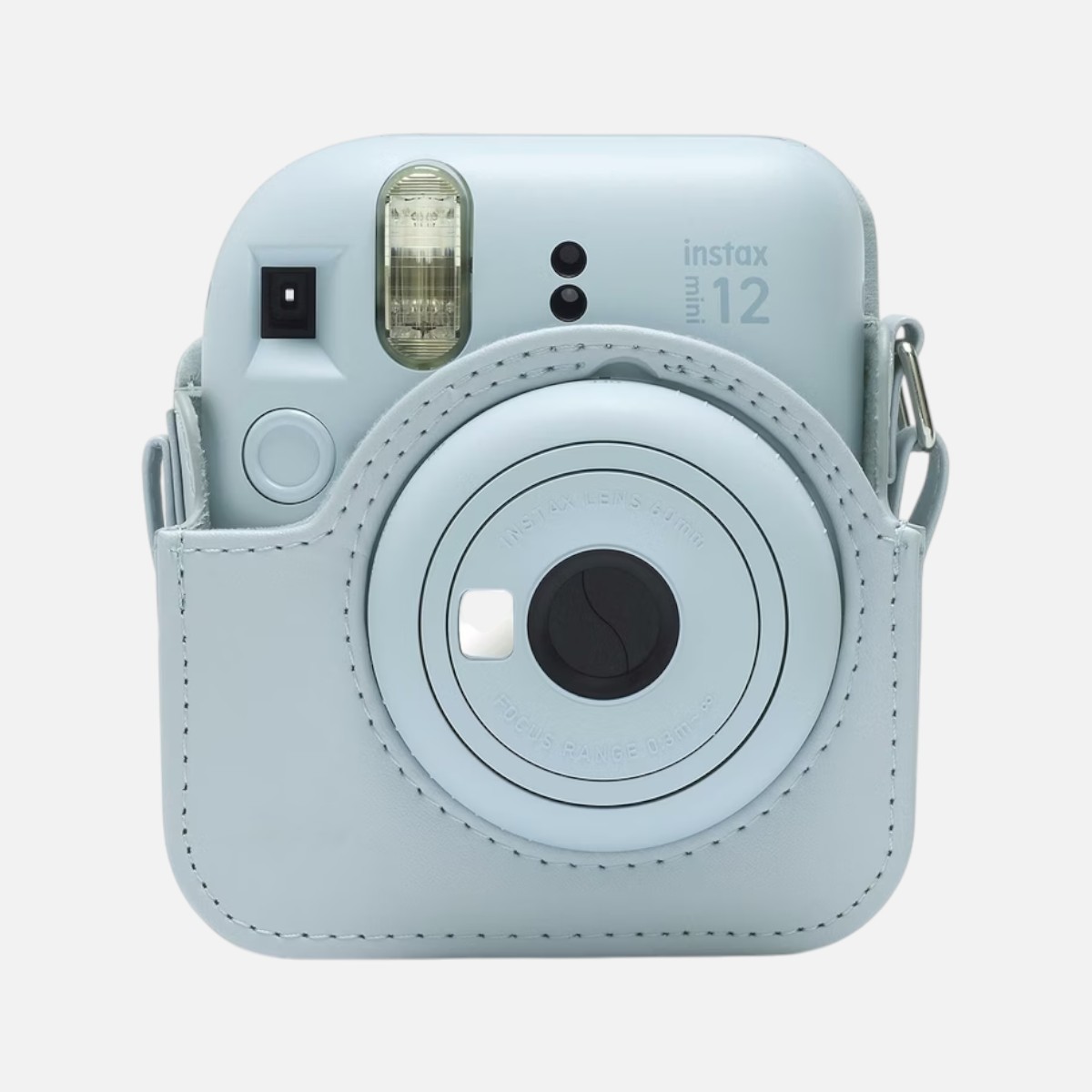 Fujifilm INSTAX Mini 12 у блакитному чохлі для демонстрації сумісності