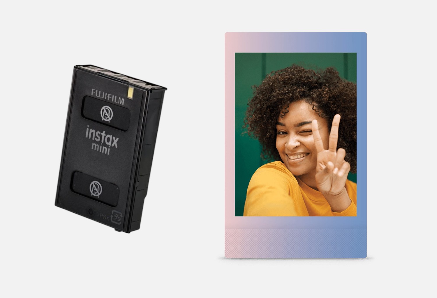 Кассета Fujifilm INSTAX Mini Macaron и пример снимка с пастельной градиентной рамкой