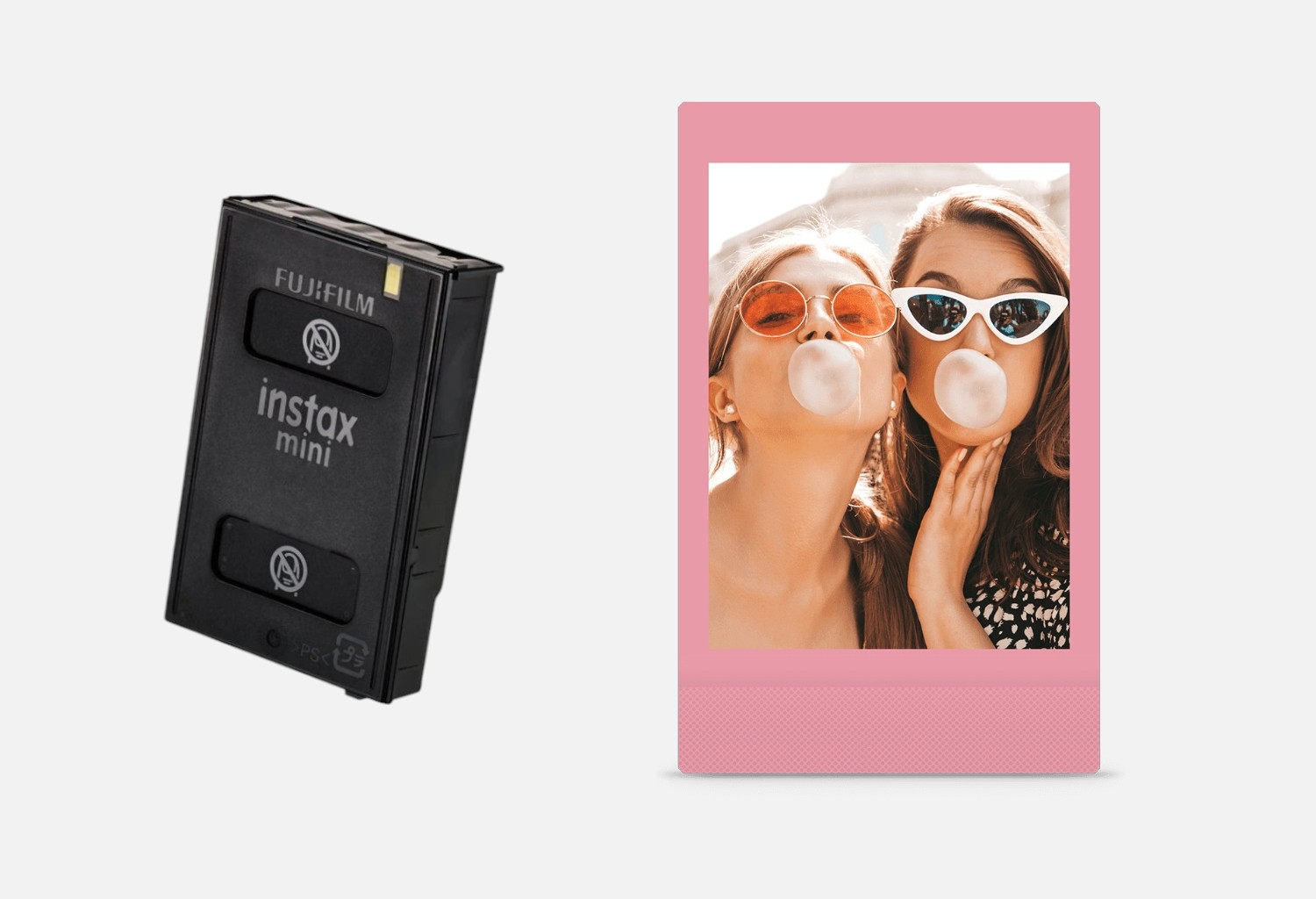 Касета Fujifilm INSTAX Mini Pink Lemonade та приклад знімка з рожевою рамкою