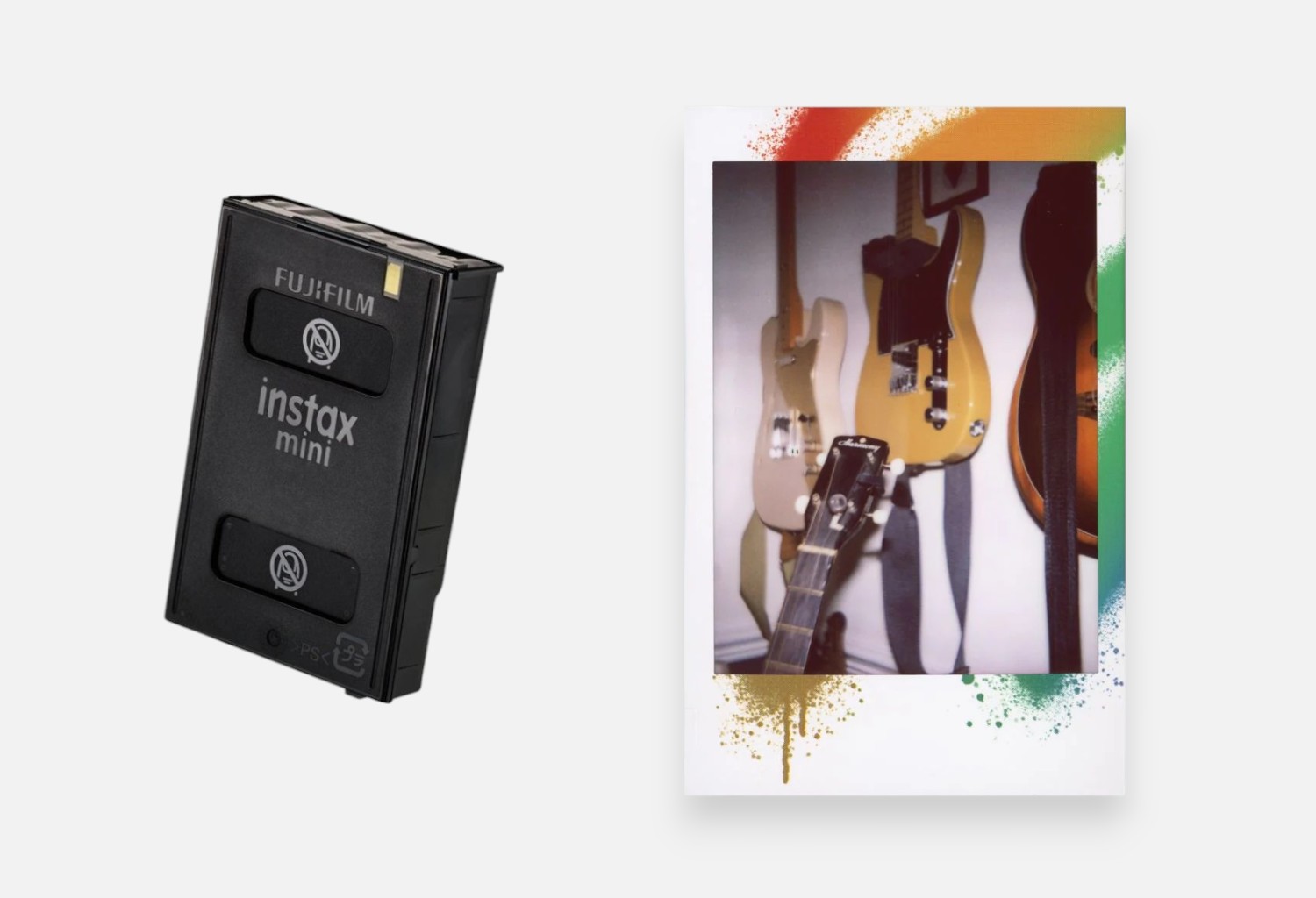 Кассета Fujifilm INSTAX Mini Spray Art и пример снимка с яркой арт-рамкой